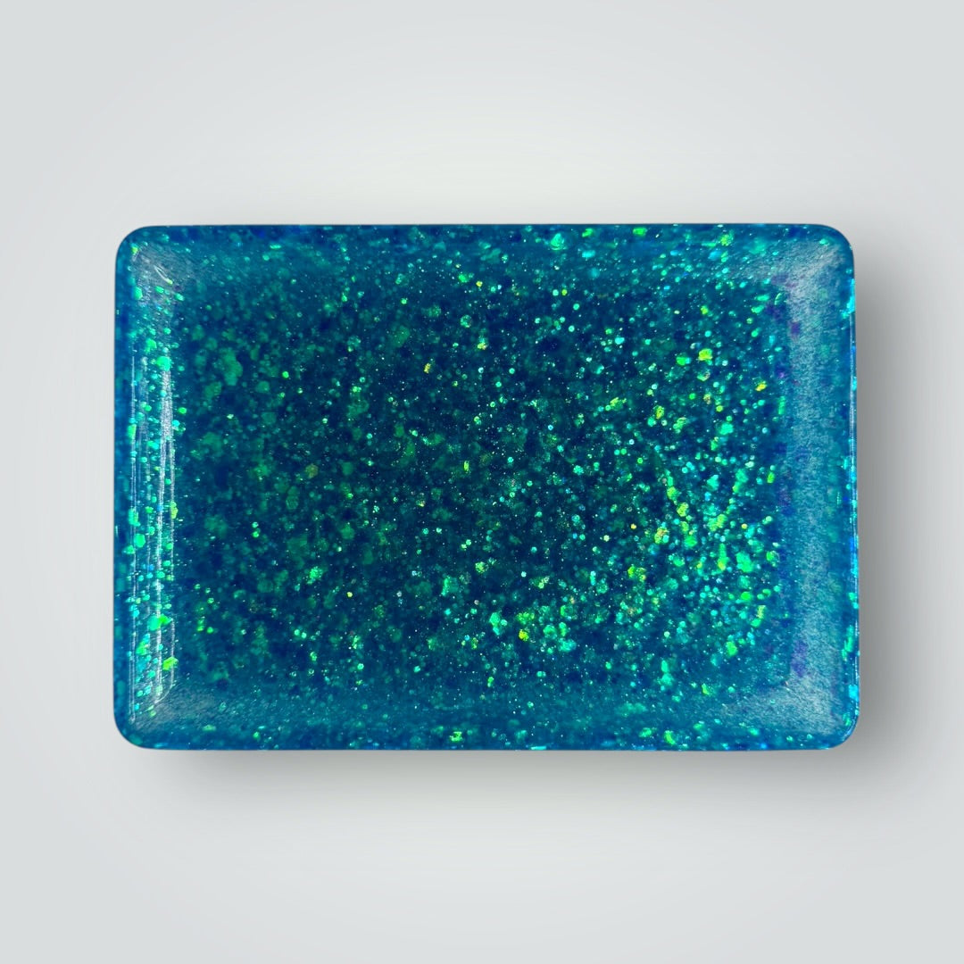 Blue Iridescent Home Decor Gift Set, Decorative Tray + Dish with Chunky Glitter, Rectangle and Square Shaped