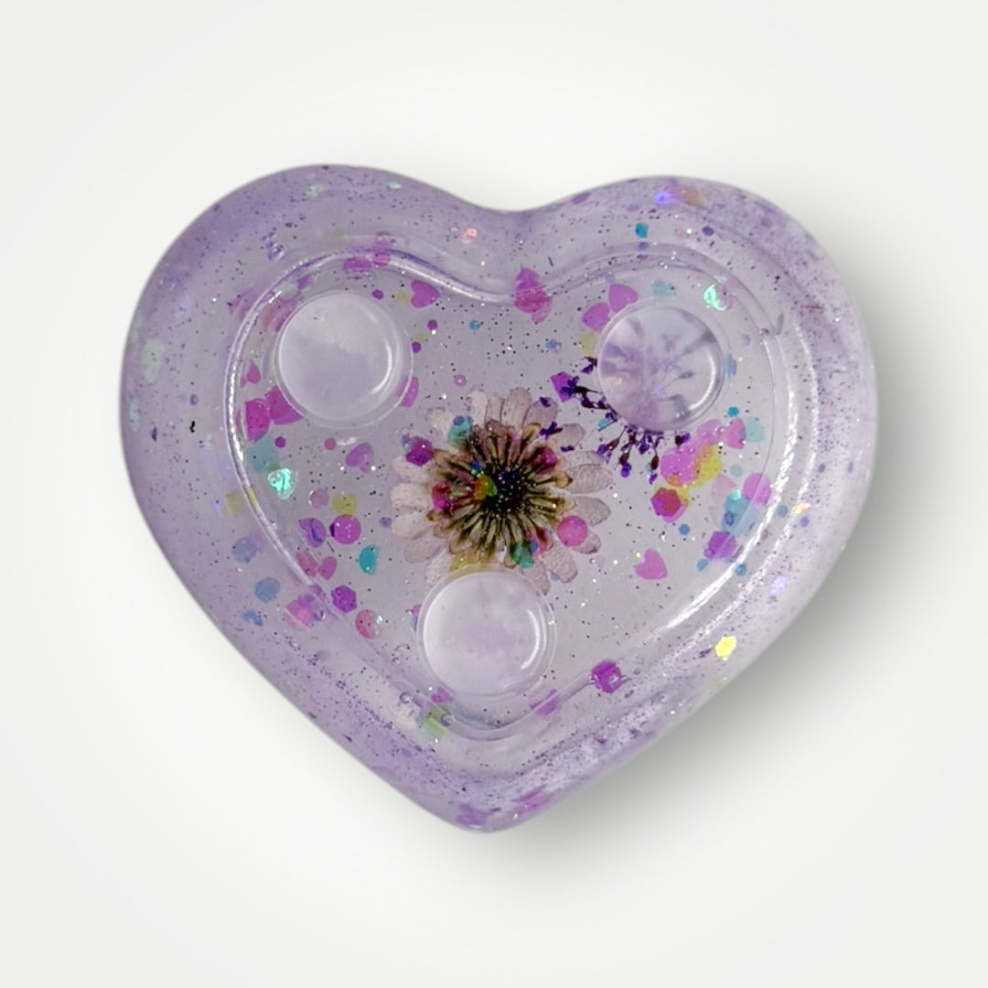 Purple Home Decor Gift Set, Decorative Tray + Dish with Real Dried Flowers and Chunky Glitter, Rectangle and Heart Shaped
