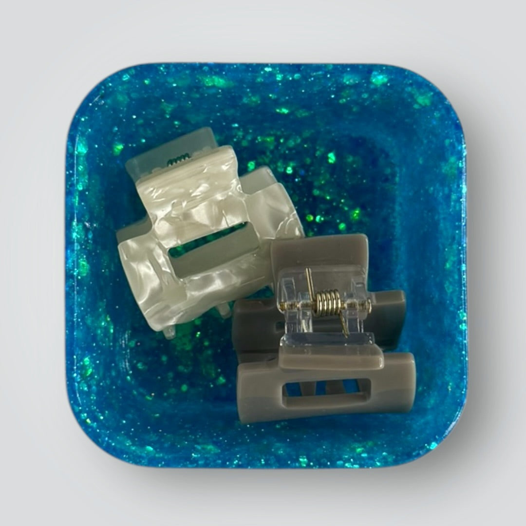 Blue Iridescent Home Decor Gift Set, Decorative Tray + Dish with Chunky Glitter, Rectangle and Square Shaped
