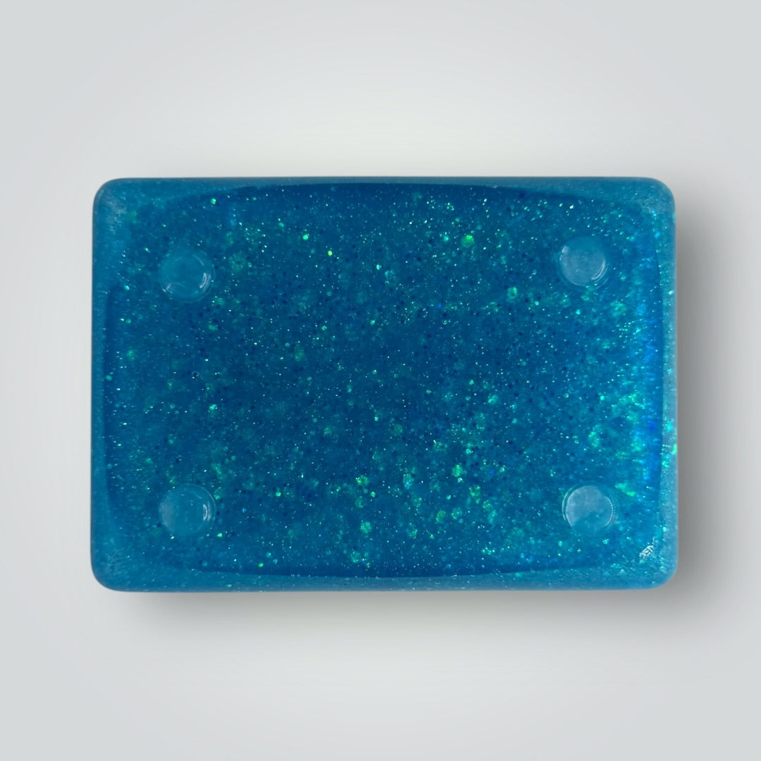 Blue Iridescent Home Decor Gift Set, Decorative Tray + Dish with Chunky Glitter, Rectangle and Square Shaped