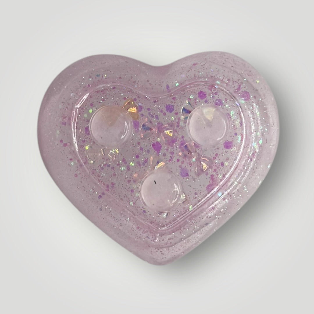 Light Pink Heart Shaped Dish with Bow Charms and Iridescent Glitter
