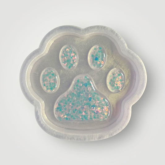 Pearlescent White Paw Print Dish with Iridescent Hearts