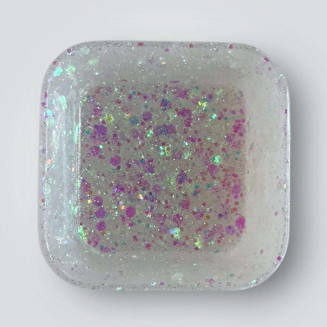 White Iridescent Home Decor Gift Set, Decorative Tray + Dish with Chunky Glitter, Rectangle and Square Shape