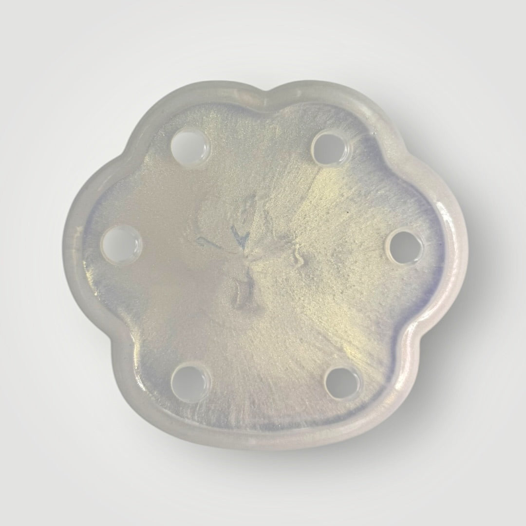 Pearlescent White Paw Print Dish with Iridescent Hearts