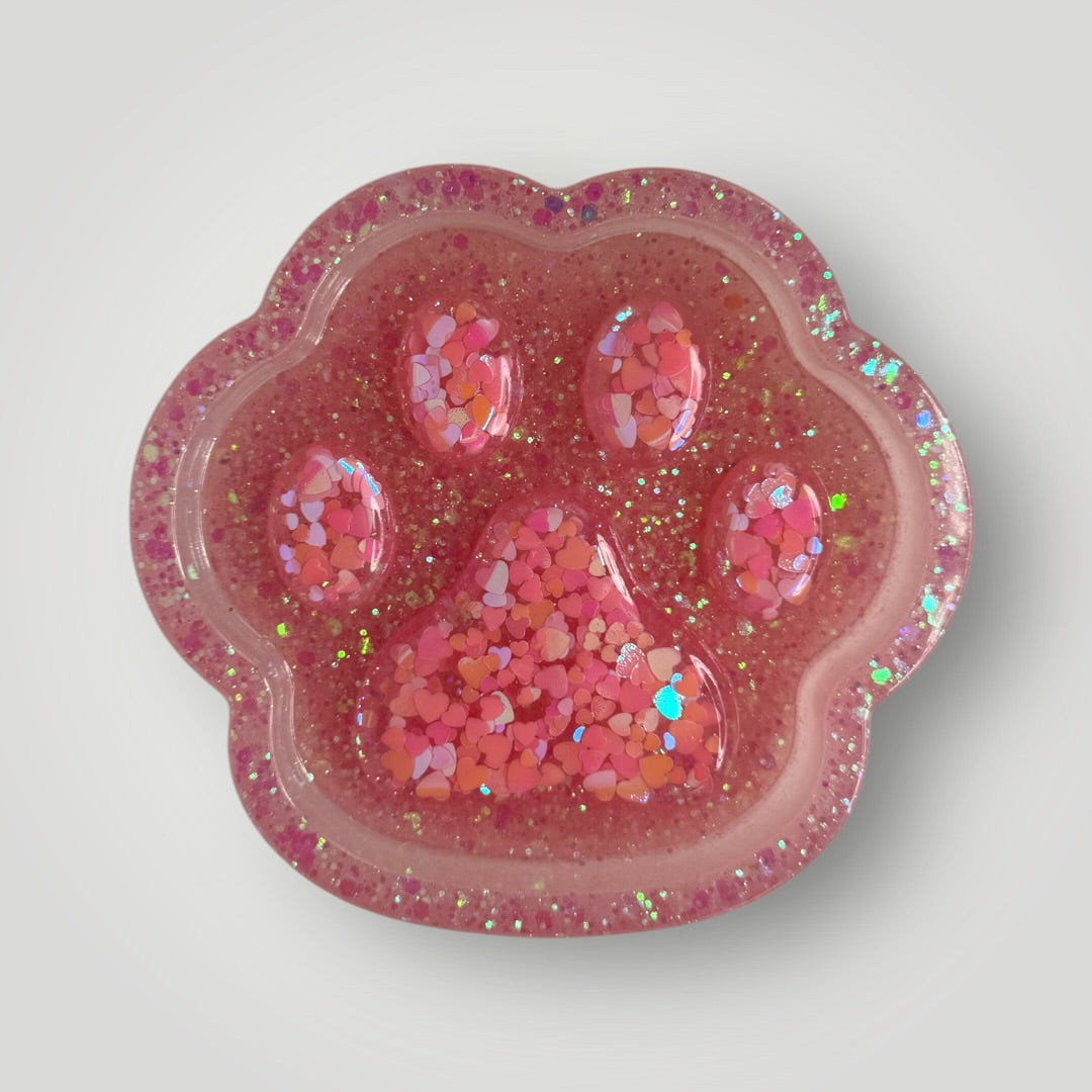 Pink Paw Print Dish with Hearts