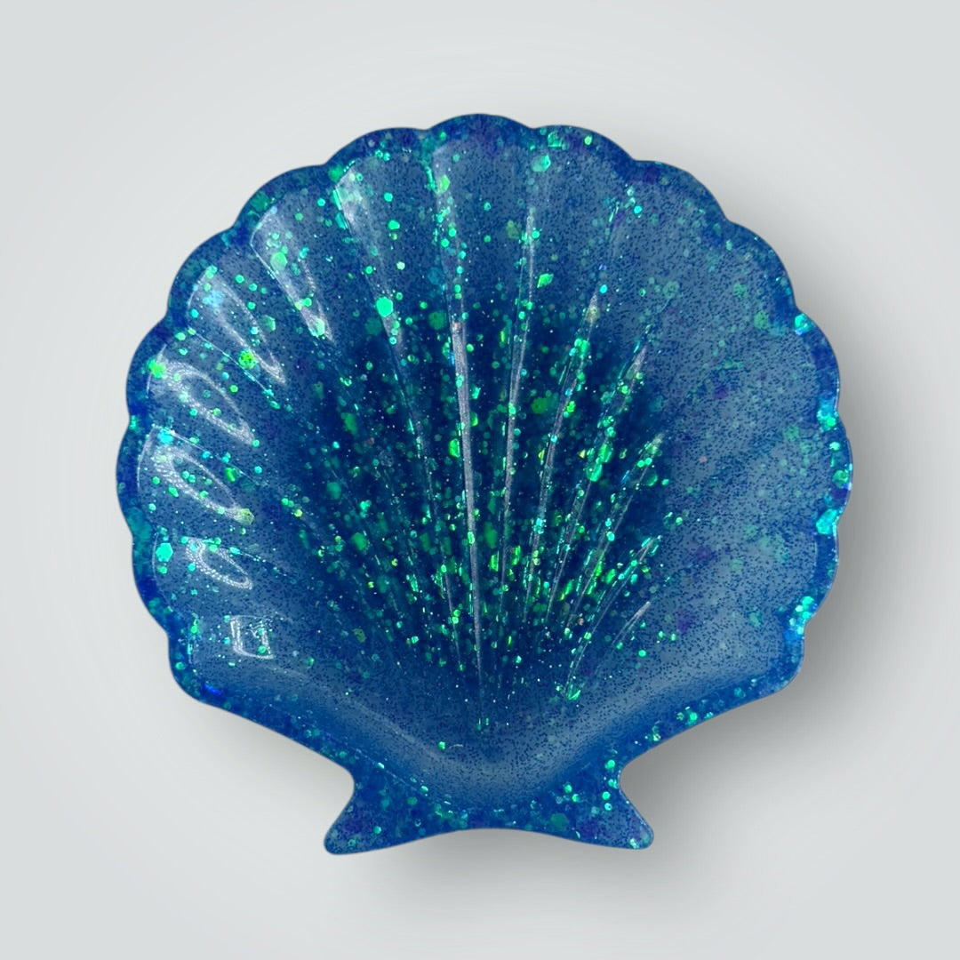 Blue Seashell Dish with Iridescent Glitter