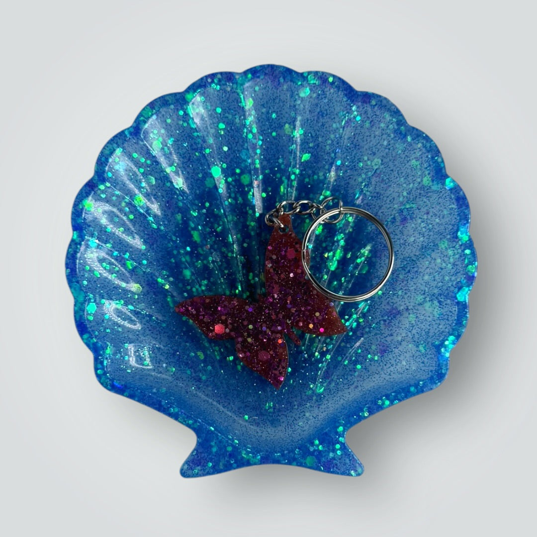 Blue Seashell Dish with Iridescent Glitter