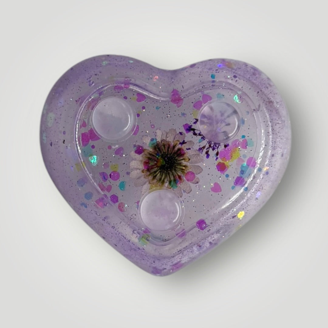 Purple Home Decor Gift Set, Decorative Tray + Dish with Real Dried Flowers and Chunky Glitter, Rectangle and Heart Shaped