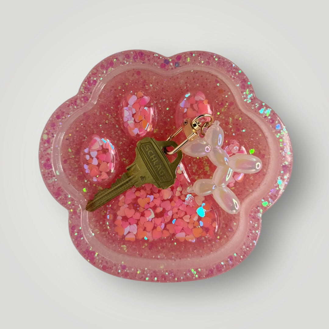 Pink Paw Print Dish with Hearts